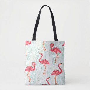 Bolsa Tote Padrão com ornamentos flamingos cor-de-rosa em um