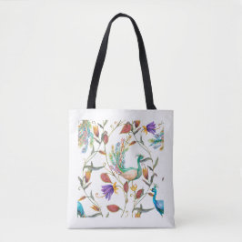 Bolsa Tote Padrão com pavão e flores l
