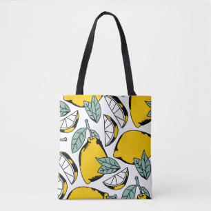 Bolsa Tote Padrão constante de limões desenhados pela mão