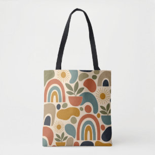 Bolsa Tote Padrão contínuo boho arco-íris & botânico