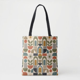 Bolsa Tote Padrão contínuo boho arco-íris e botânico
