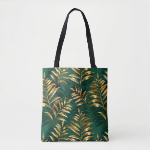 Bolsa Tote Padrão contínuo com samambaias douradas