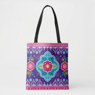 Bolsa Tote Padrão contínuo de arte de caminhão indiano e paqu