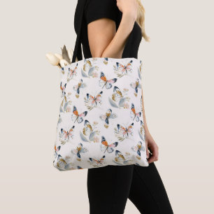 Bolsa Tote Padrão contínuo de borboleta em aquarela