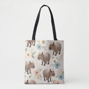 Bolsa Tote Padrão contínuo de capivara em aquarela fofa