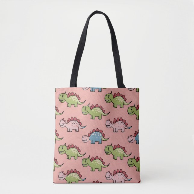Bolsa Tote Padrão contínuo de dinossauro fofo (Frente)