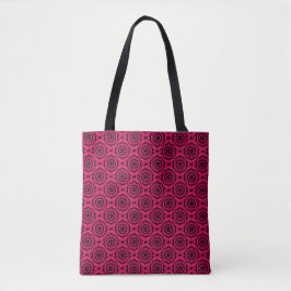 Bolsa Tote Padrão contínuo de flor preta framboesa