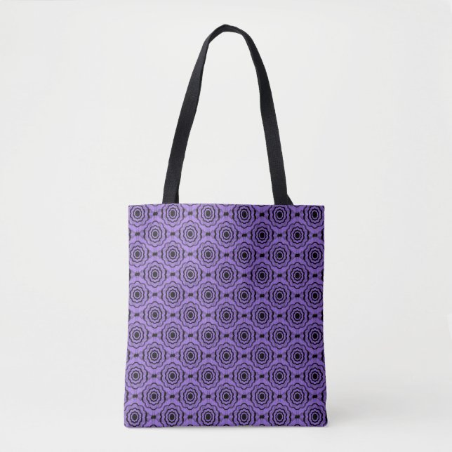 Bolsa Tote Padrão contínuo de flor preta roxa (Frente)