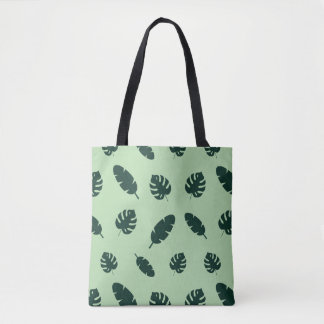 Bolsa Tote Padrão contínuo de folhas de Monstera e palmeiras