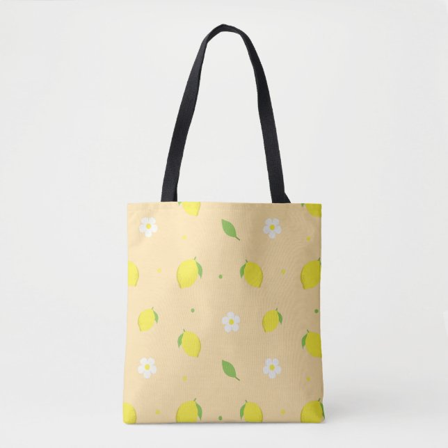 Bolsa Tote Padrão contínuo de laranja amarela com flores bran (Frente)