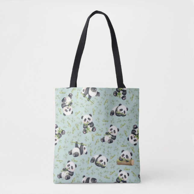 Bolsa Tote Padrão contínuo de Panda Fofo e Bambu (Frente)