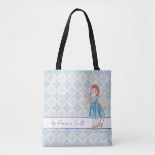 Bolsa Tote Padrão Cor-de-rosa azul Pastel Raiz Flor Editável
