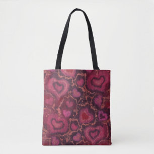 Bolsa Tote Padrão "Corações", vermelho, burlando e rosa, fibr