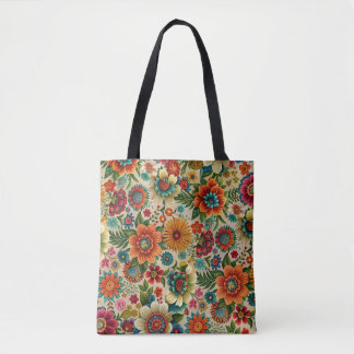 Bolsa Tote Padrão cottagecore de flor marrom roxa laranja