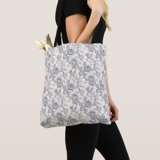 Bolsa Tote Padrão country Cottage Core Rosa Azul