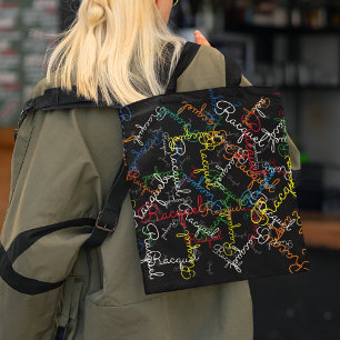 Bolsa Tote Padrão criativo de nomes coloridos