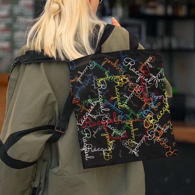 Bolsa Tote Padrão criativo de nomes coloridos (Criador carregado)