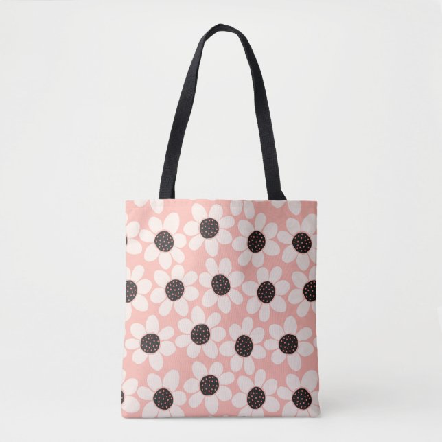 Bolsa Tote Padrão da flor rosa-branca da margarida (Frente)