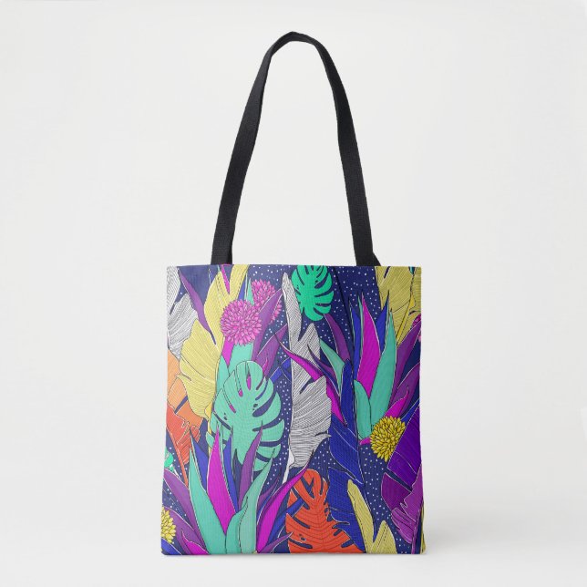 Bolsa Tote Padrão da selva de verão com cores brilhantes. Sel (Frente)