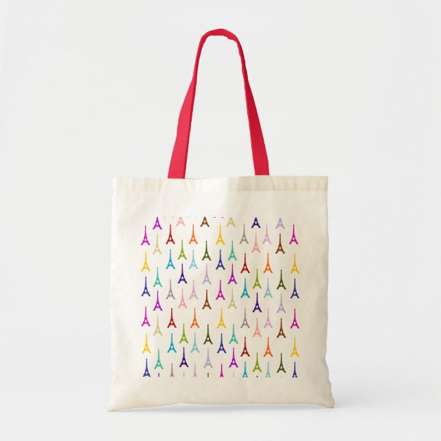 Bolsa Tote Padrão da Torre Rainbow Paris Eiffel (Frente)