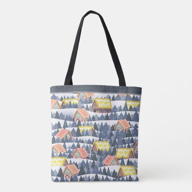 Bolsa Tote Padrão da vila de Natal Snowy (Verso)