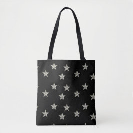 Bolsa Tote padrão das estrelas da cinza em preto