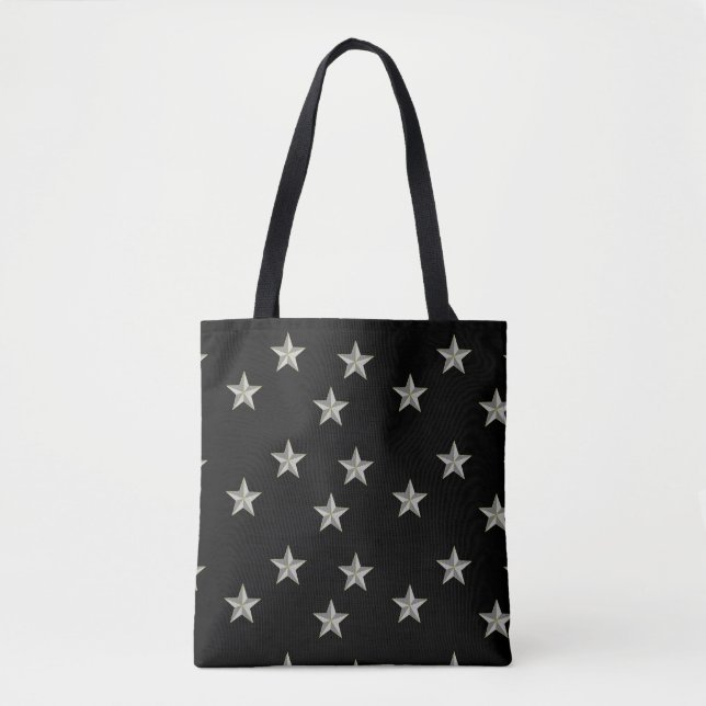 Bolsa Tote padrão das estrelas da cinza em preto (Frente)