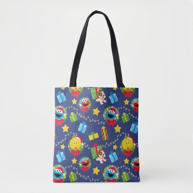 Bolsa Tote Padrão das Luzes de Natal da Rua Sésame (Frente)