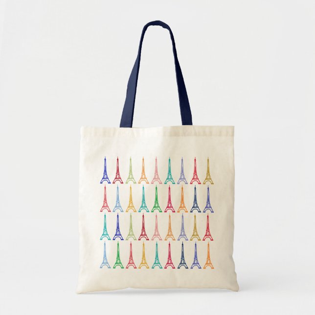 Bolsa Tote padrão das Torres Eiffel coloridas (Frente)