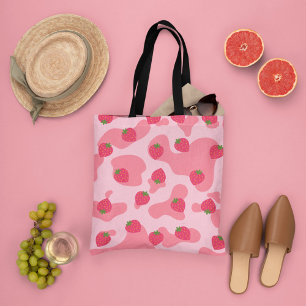 Bolsa Tote padrão das vacas de morango kawaii
