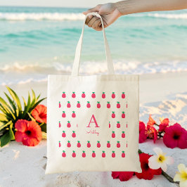 Bolsa Tote Padrão de abacaxi branco rosa fofo