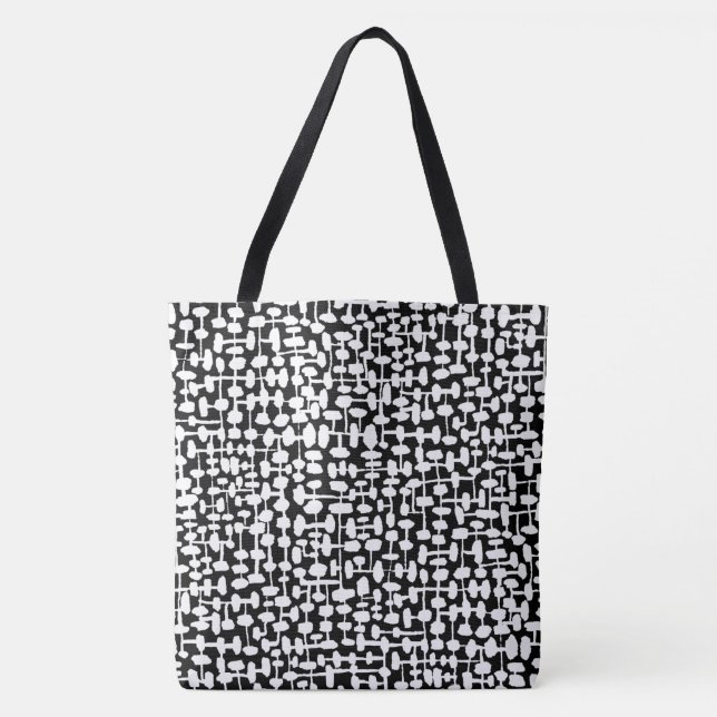 Bolsa Tote Padrão de abstrato 190621 branco sobre preto (Frente)