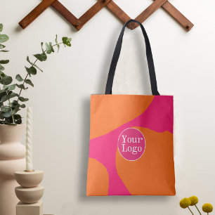 Bolsa Tote Padrão de Abstrato cor-de-rosa quente e laranja co