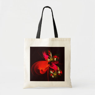 Bolsa Tote Padrão de Abstrato de Arte Vermelha Verde Floral M