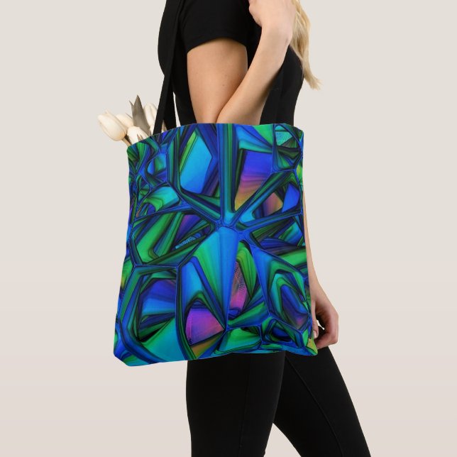 Bolsa Tote Padrão de Abstrato de Azul e Teal (Close Up)