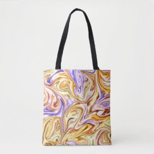 Bolsa Tote Padrão de Abstrato de Ondas Roxas Douradas Trendy 