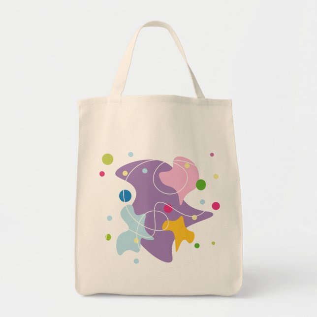 Bolsa Tote Padrão de abstrato de tendências em cores roxas e  (Frente)