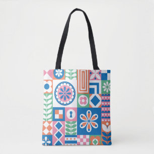 Bolsa Tote Padrão de Abstrato Floral Folk Escandinavo