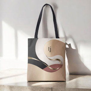 Bolsa Tote Padrão de Abstrato Metálico Moderno com Monograma