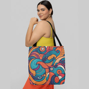 Bolsa Tote Padrão de abstrato vibrante com formas giratórias
