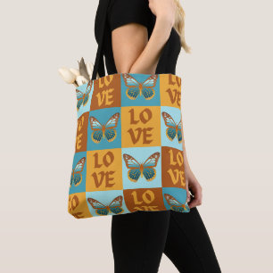 Bolsa Tote Padrão de Amor da Borboleta Gradiente Azul e Lar