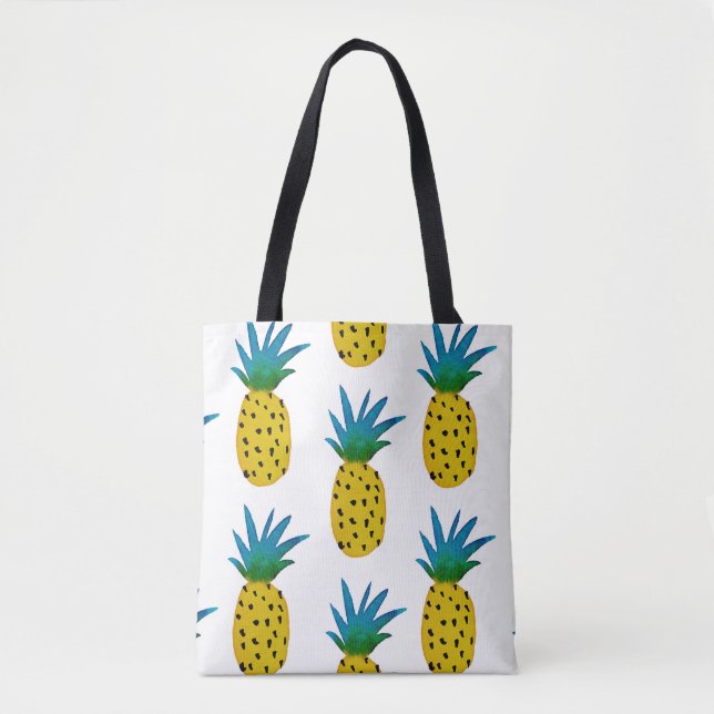 Bolsa Tote Padrão de Ananás Amarelo de Aquarela (Frente)