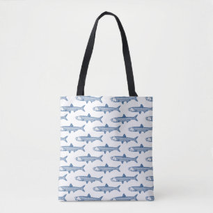 Bolsa Tote Padrão de Anchovy - Azul Shibori em Branco