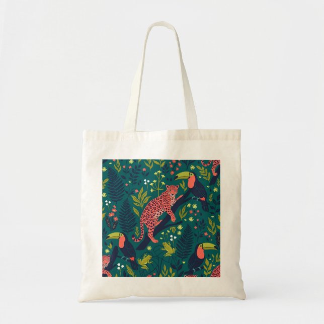 Bolsa Tote Padrão de Animal da Selva Luxuriante (Frente)