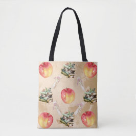 Bolsa Tote Padrão de Apple & Book do Vintage - Fall Vibe do C