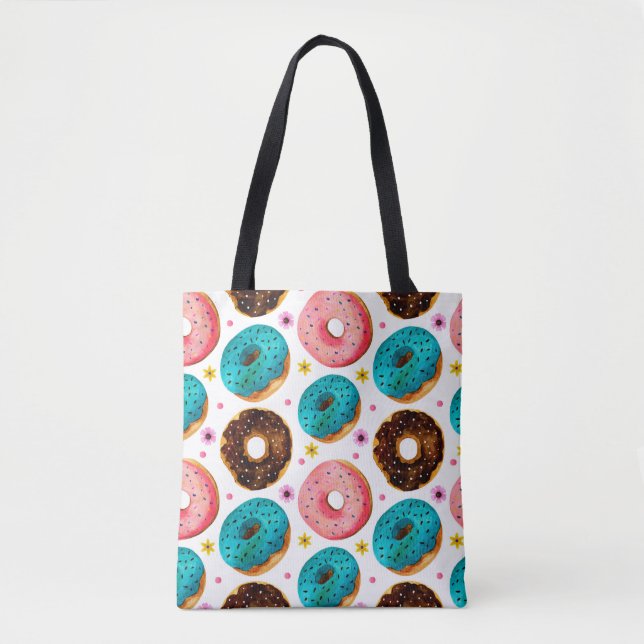 Bolsa Tote Padrão de aquarela com cor rosa, azul e chocolate  (Frente)