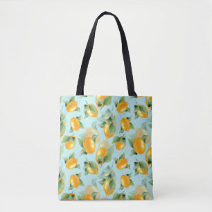 Bolsa Tote Padrão de aquarela com limões e folhas. Seamles