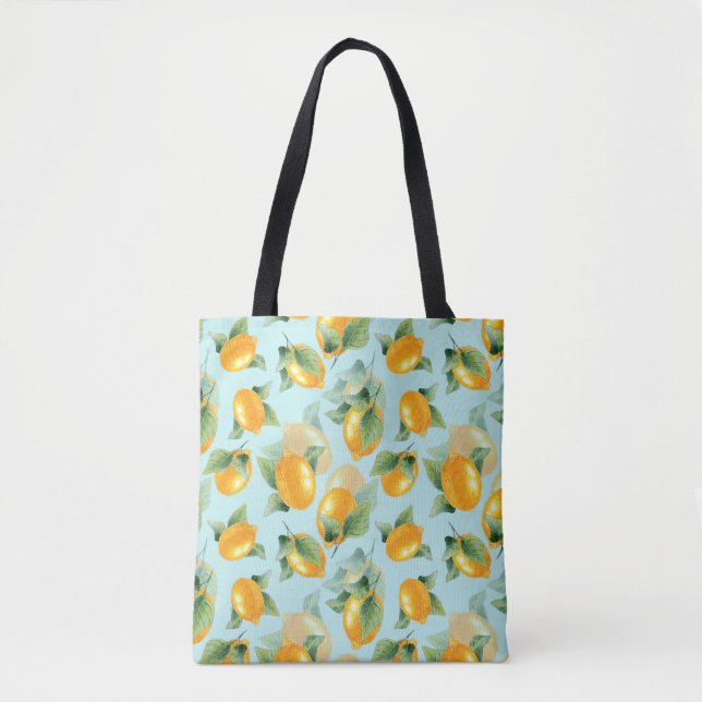 Bolsa Tote Padrão de aquarela com limões e folhas. Seamles (Frente)
