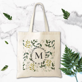 Bolsa Tote Padrão de Aquarela das Folhas Verdes Monogramas