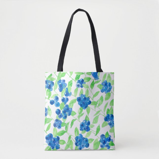 Bolsa Tote Padrão de aquarela de amora (Frente)
